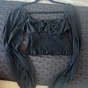 Crop top puffy long sleeve top